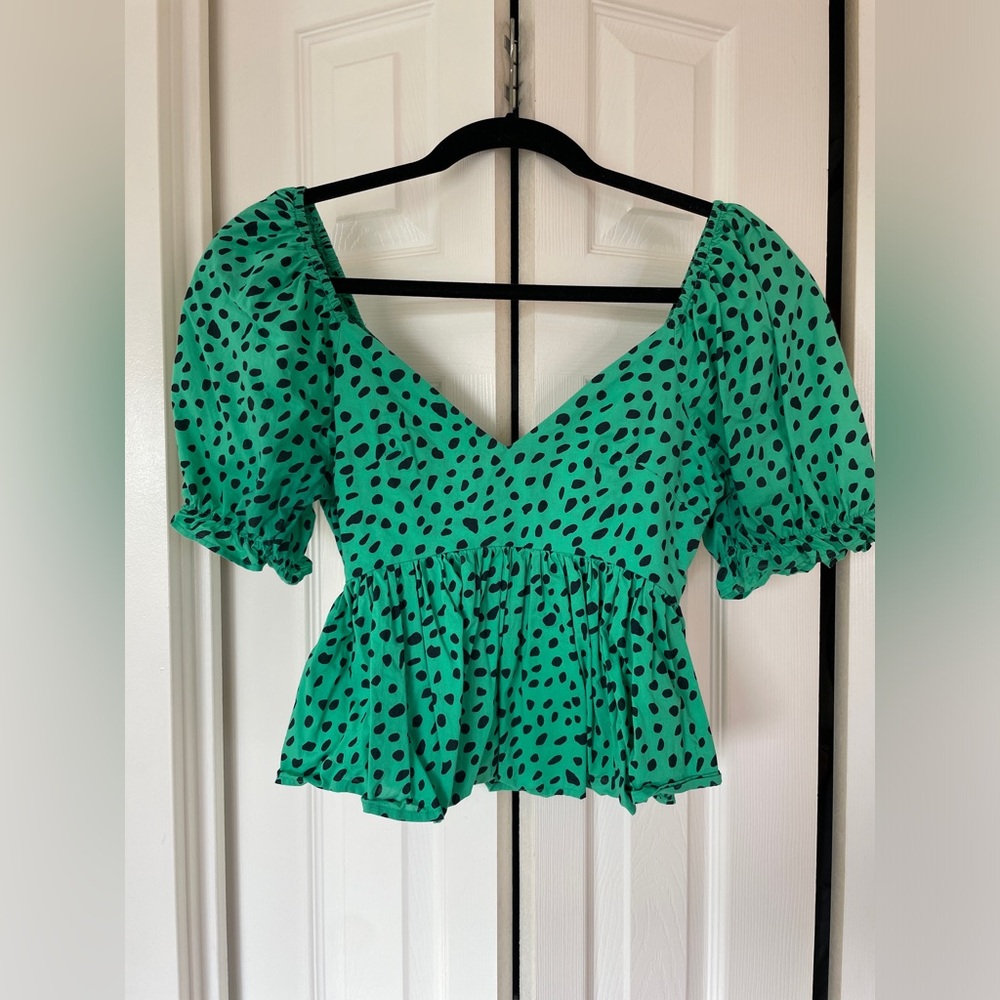 Urban Outfitters green with black polka dot blouse